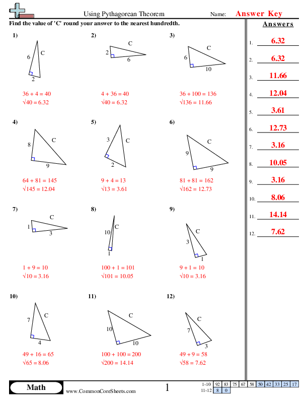 The Pythagorean Theorem Worksheets Library