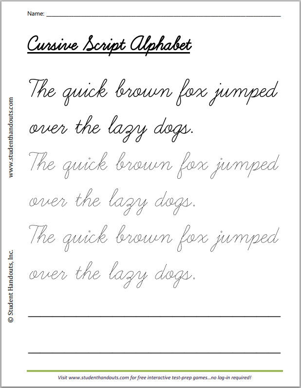 The Quick Brown Fox Jumped Over The Lazy Dogs Cursive Script 