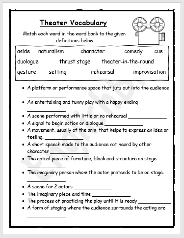 Theater Vocabulary Worksheet EnglishBix
