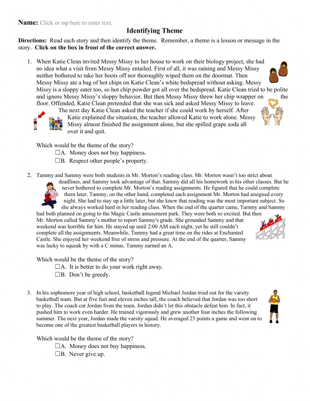 theme worksheets