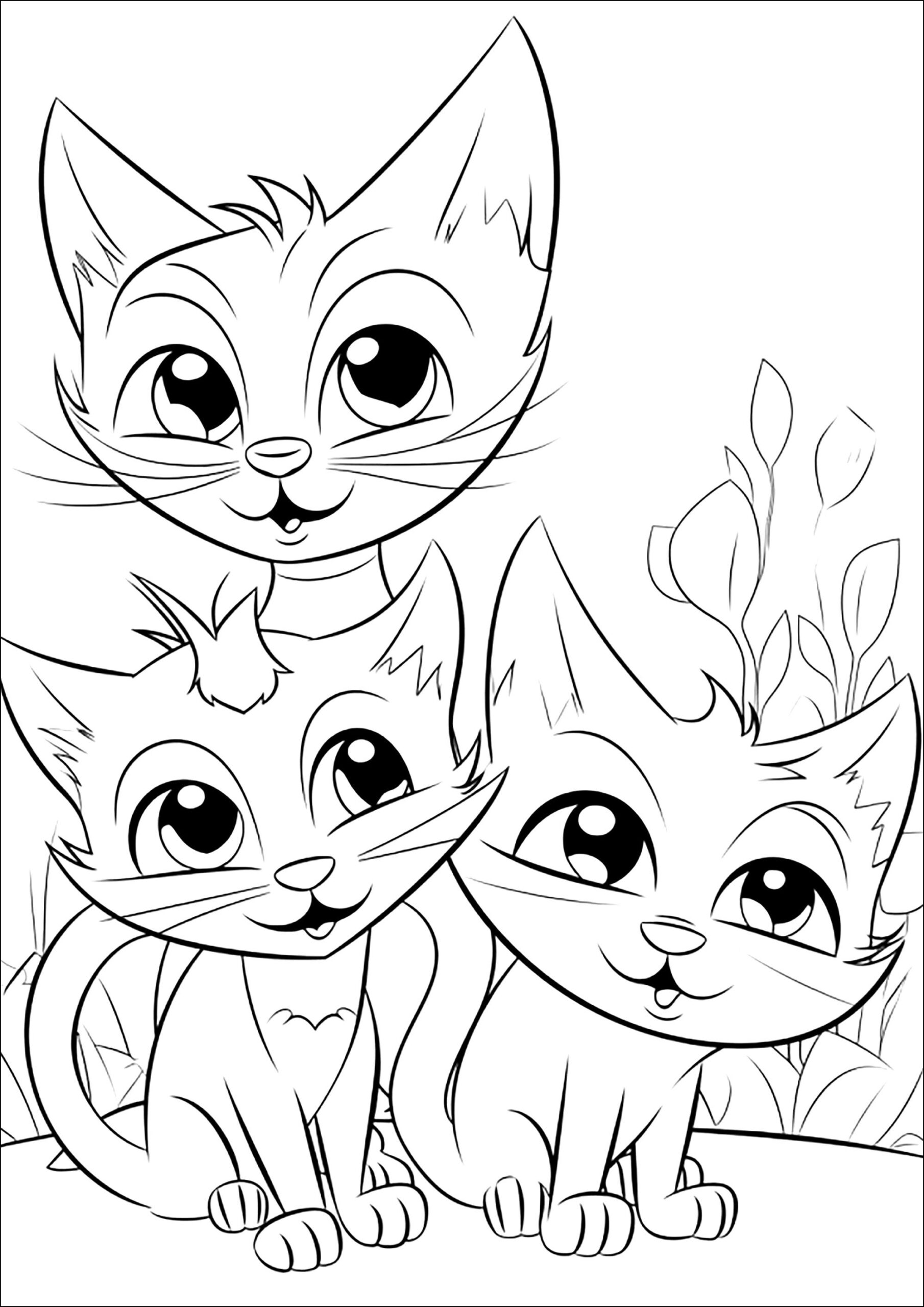 Three Mischievous Cats Cat Coloring Pages For Kids