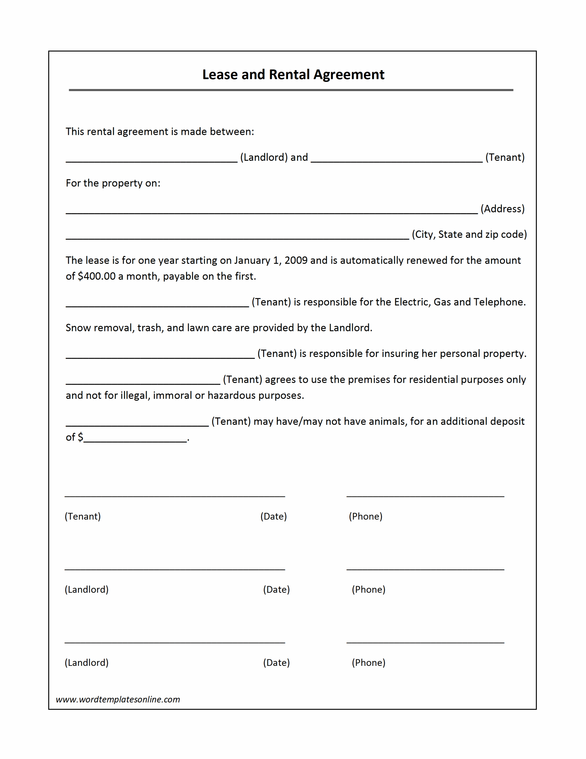 Totally FREE Printable Lease Agreement Printable Lease Agreement
