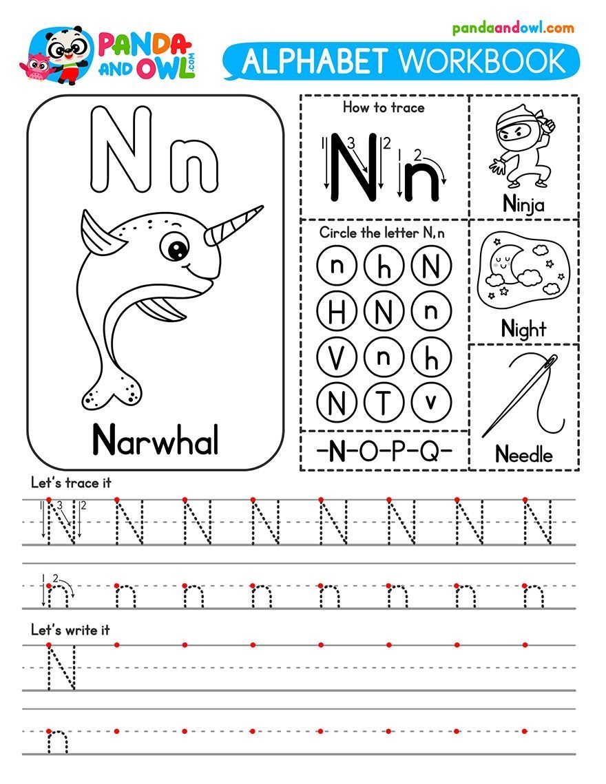 Tracing The Alphabet Letter N Handwriting Practice Worksheet For 