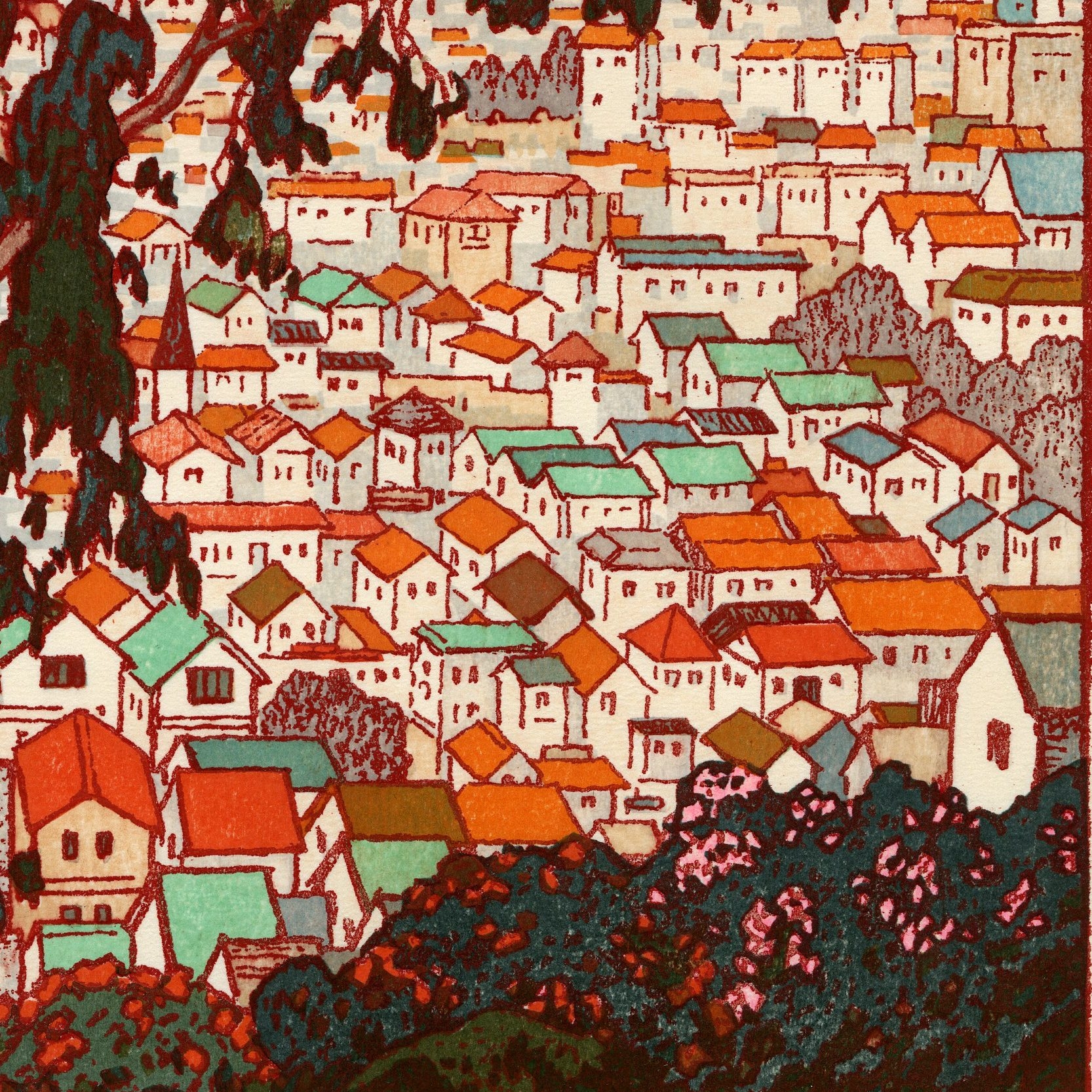 tree woodblock print