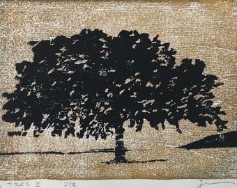 Tree Woodblock Print Etsy
