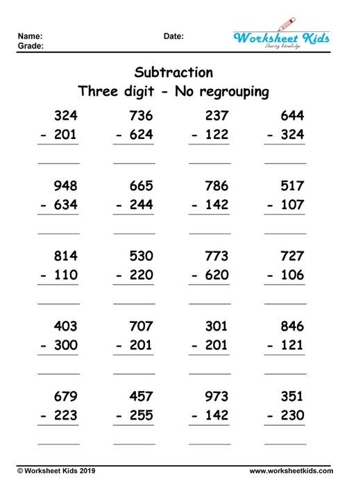 Triple Digit Subtraction With Regrouping Worksheets Worksheets Master