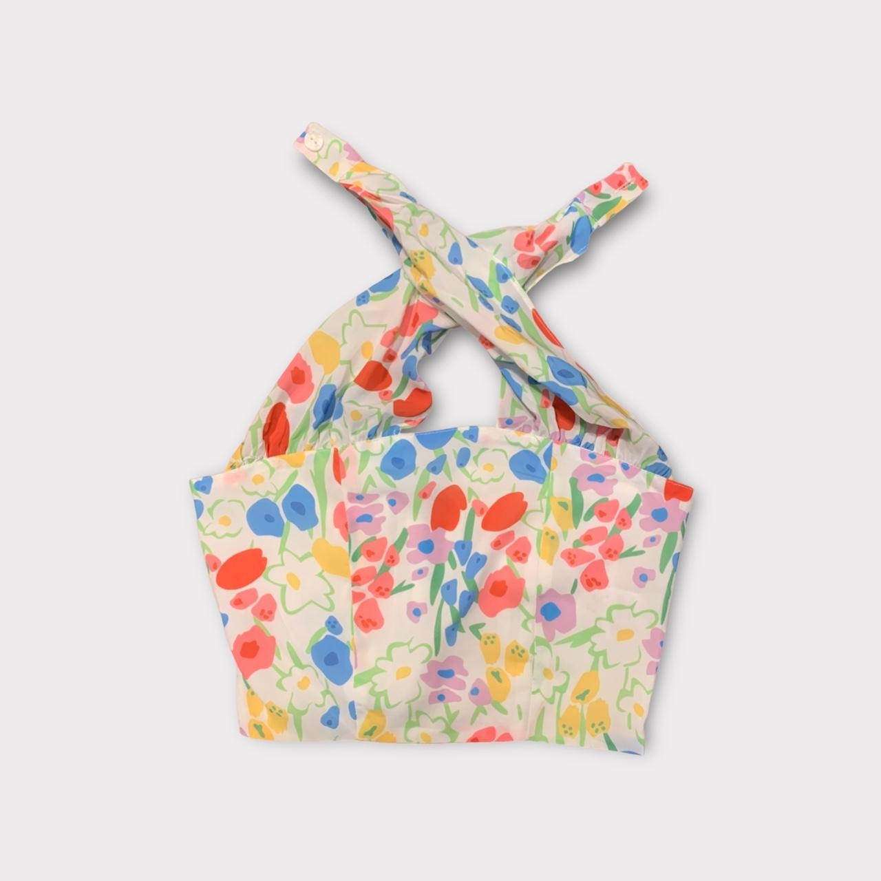  Tulip Garden Party Print Halter Neck Bandeau Depop