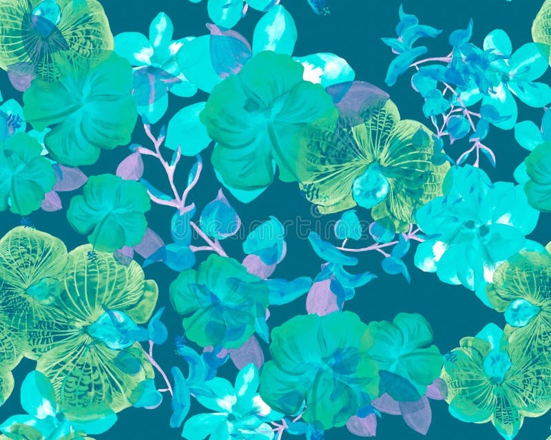 Turquoise Botanical Wallpaper Mint Color Orchid Garden Blue Hibiscus 