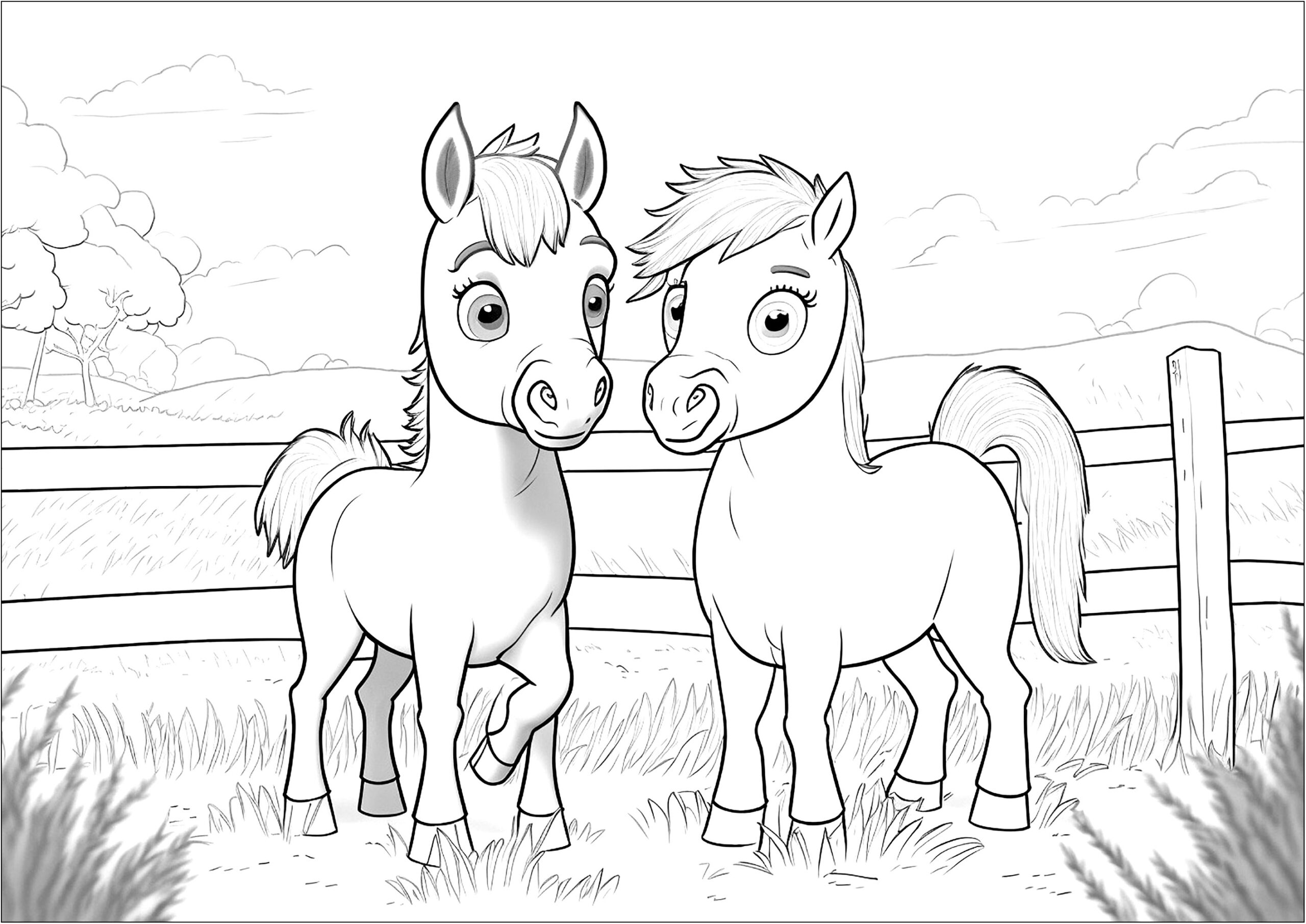Two Horses Horse Coloring Pages