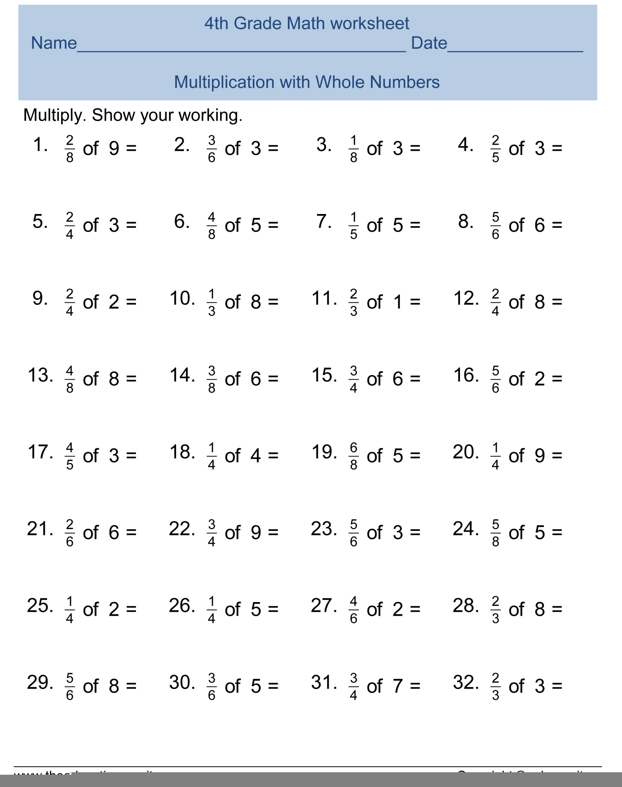 fraction worksheets for 4th graders