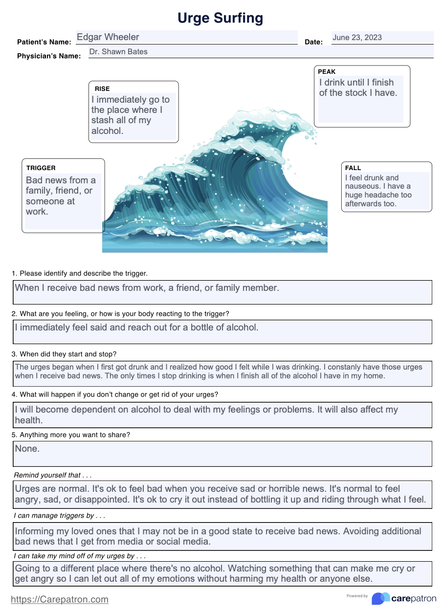 urge surfing worksheet