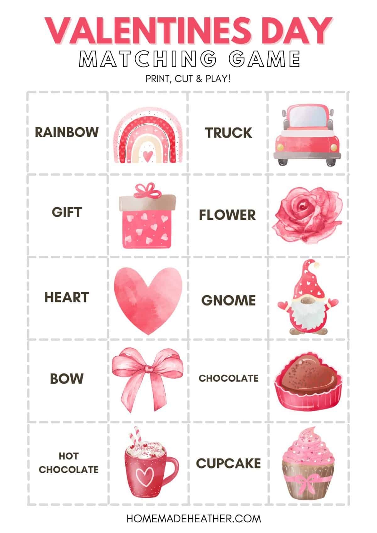 Valentine 39 s Day Matching Game Printable Homemade Heather