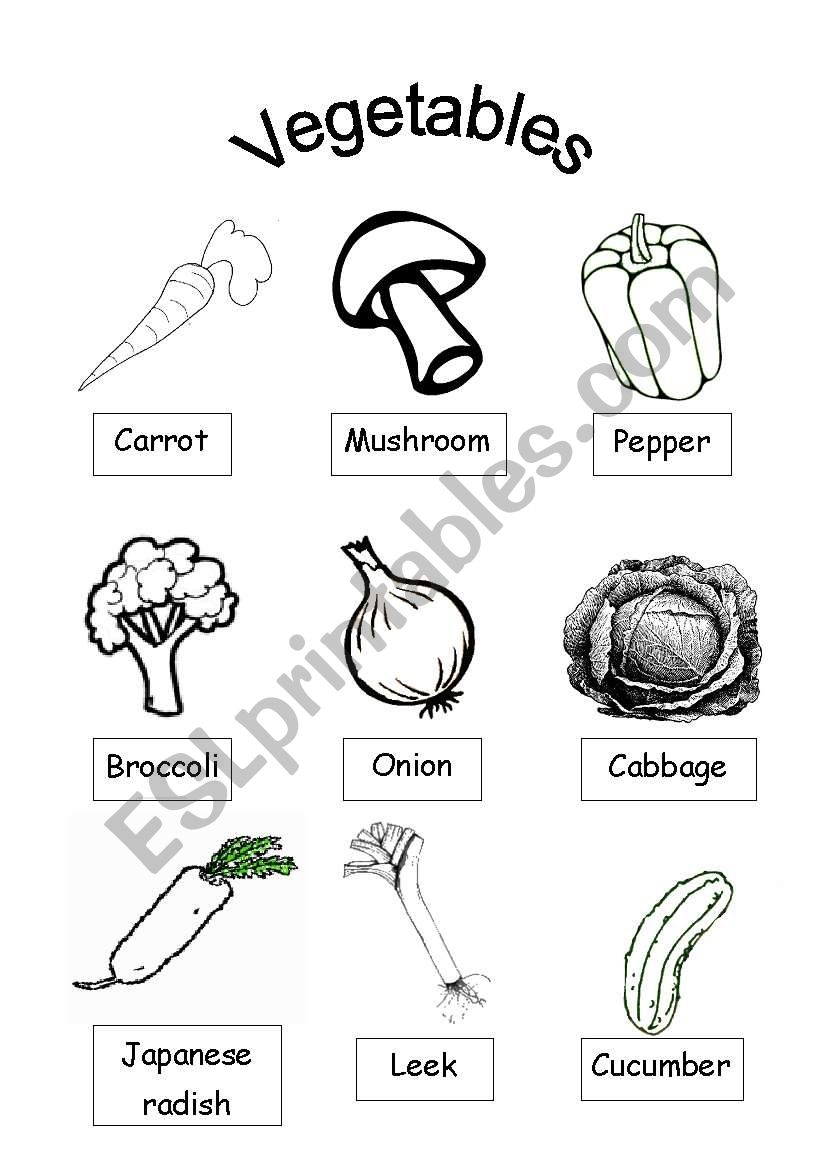 vegetables coloring worksheets