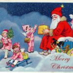Vintage Christmas card angels Santa Free Printable Greeting Cards