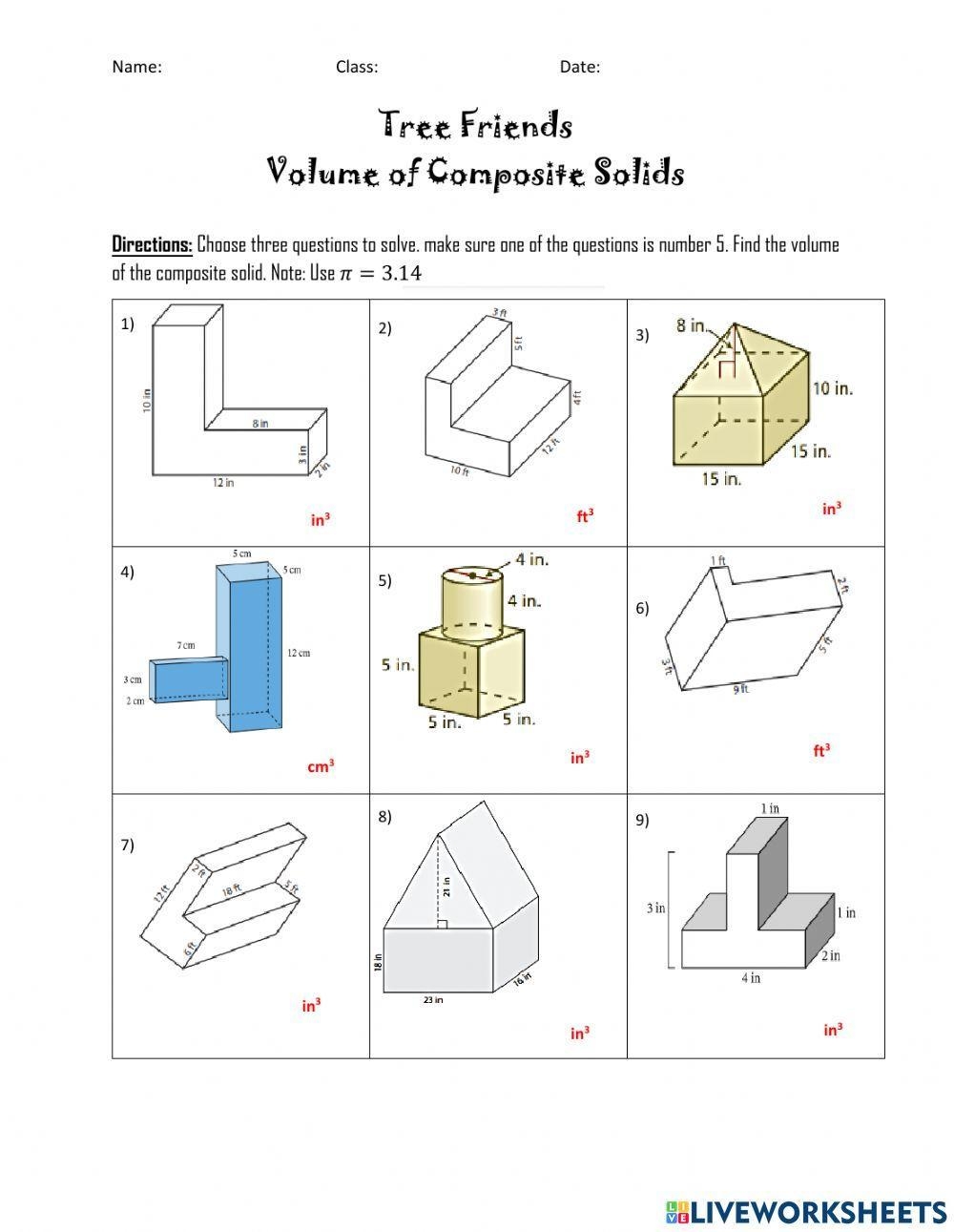 Volume Of Composite Figures Additive Volume Worksheets Worksheets 