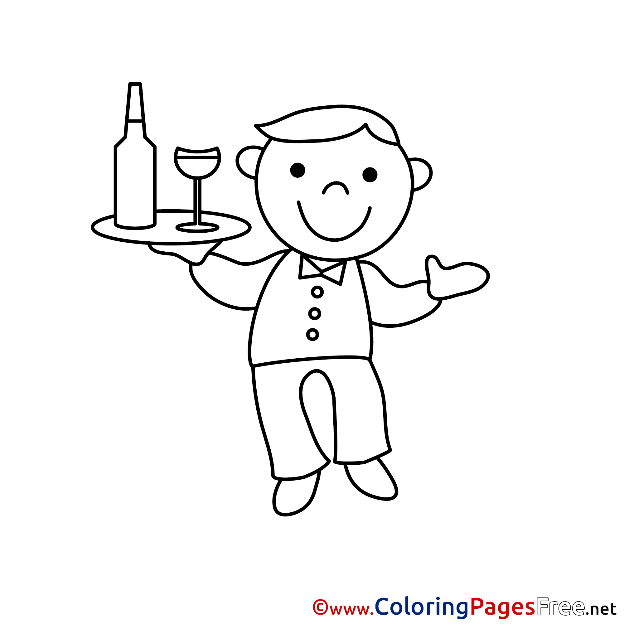 Waiter Children Download Colouring Page