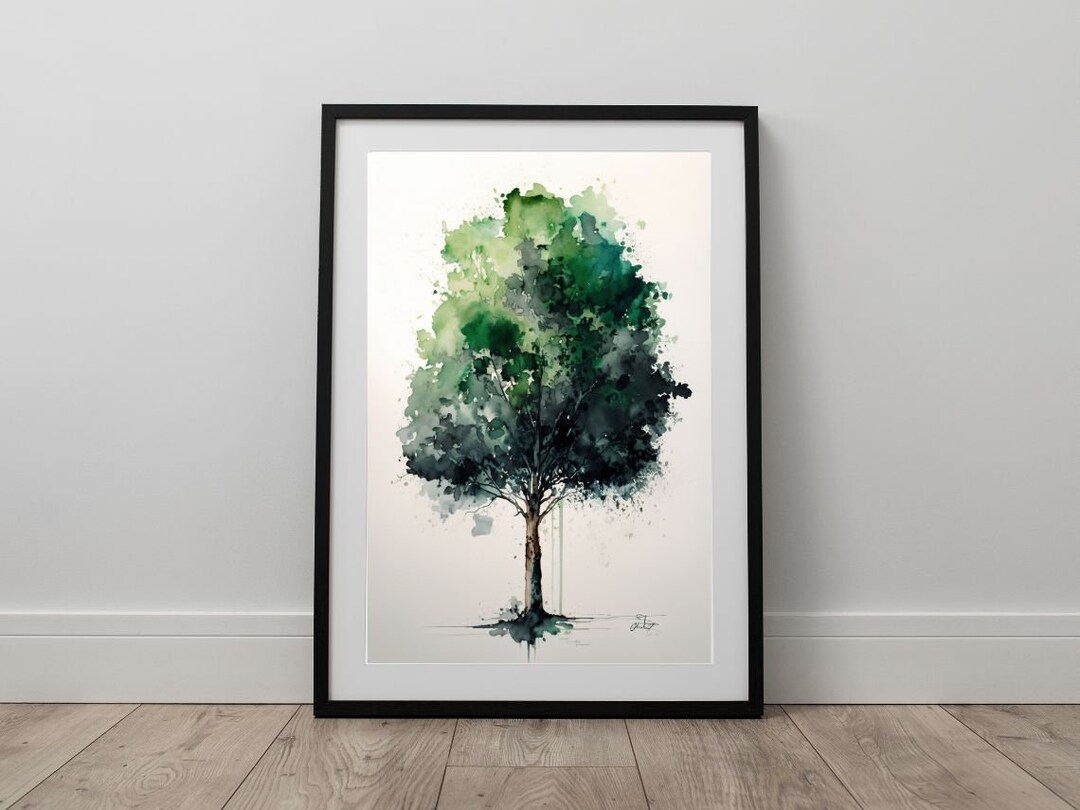 Watercolor Forest Print Tree Print Art Green Nature Wall Art Green