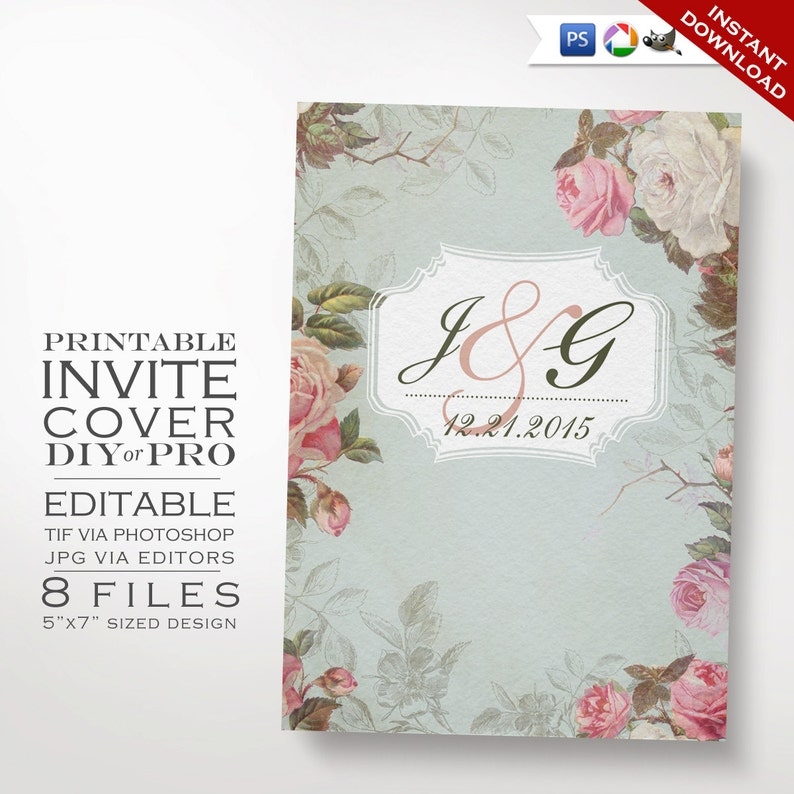 Wedding Invitation Cover Template Vintage Rose Wedding Etsy