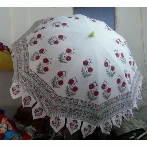 White Block Print Garden Umbrella At 650 In Jaipur ID 20354774997