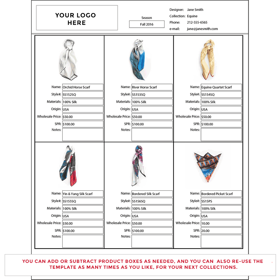 Wholesale Line Sheet Template StartUp FASHION