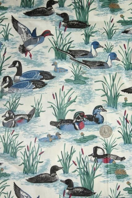 Wild Ducks Geese Game Bird Print Cotton Fabric For Quilting Or Decor