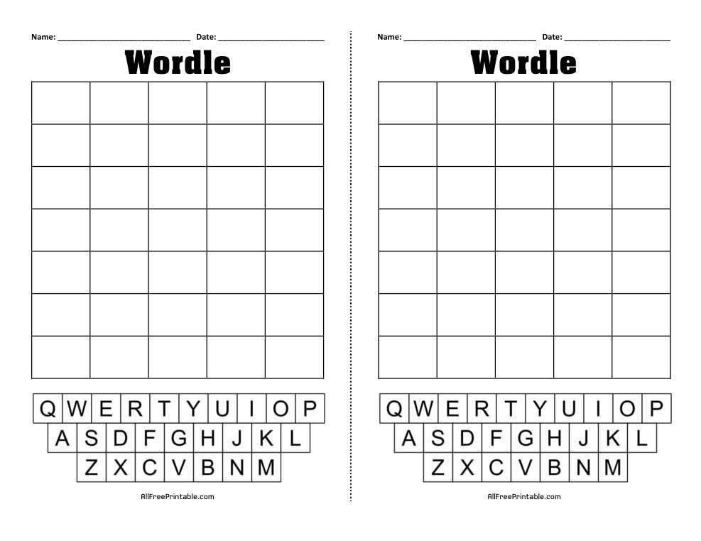 Wordle Game Cards Free Printable