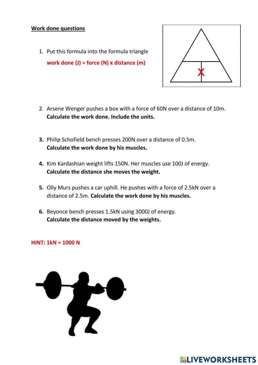 Work Done KS3 Physics Worksheet Live Worksheets Worksheets Library