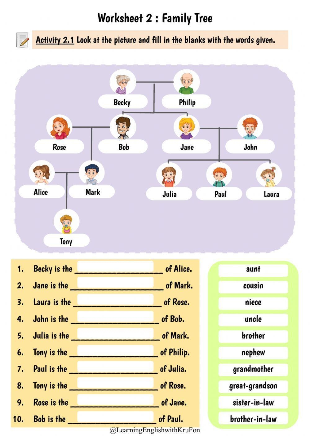 Worksheet 2 Family Tree Worksheet Live Worksheets Worksheets Library