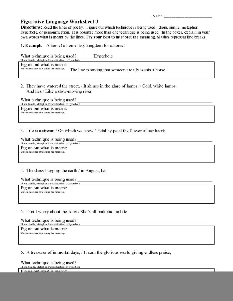 Worksheet Figurative Language Language Worksheets