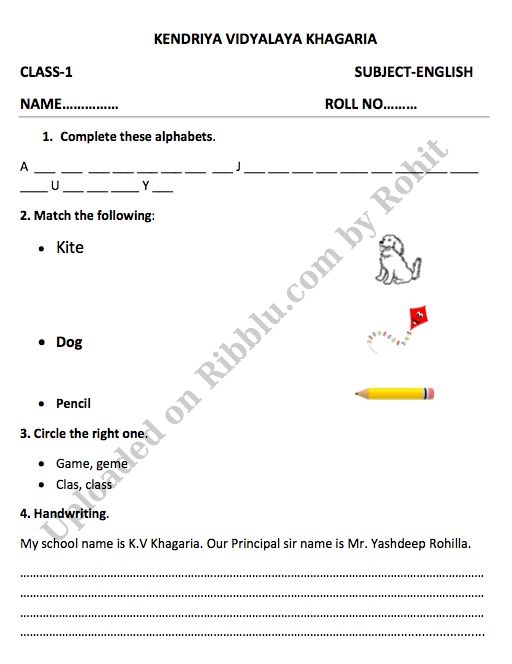 printable english worksheet for class 1