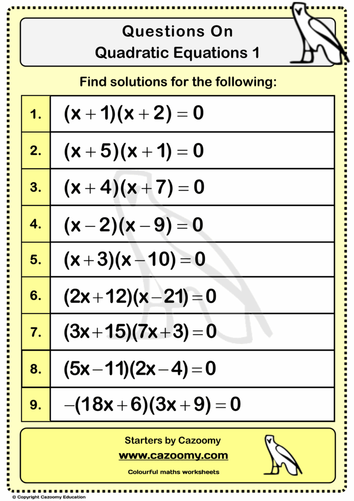 Worksheet Quadratic Formula Quadraticworksheet