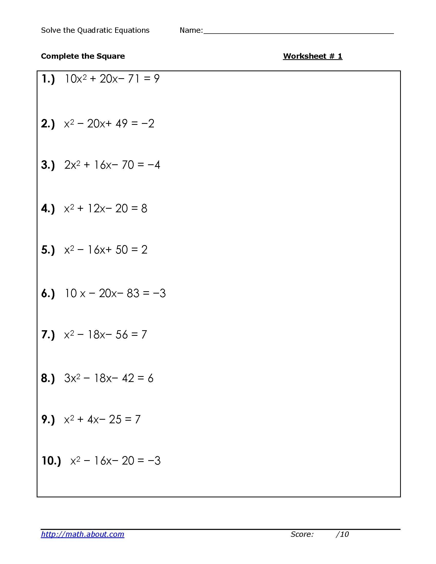 Worksheet Quadratic Formula Quadraticworksheet