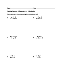 Worksheet Solving Systems By Substitution By No Frills Math Practice