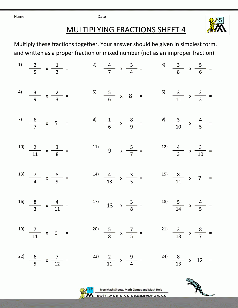 Worksheets Multiplication Of Fractions Printable Multiplication Flash 