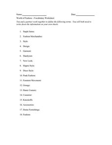 World Of Fashion Vocabulary Worksheet Worksheet For 7th 12th 