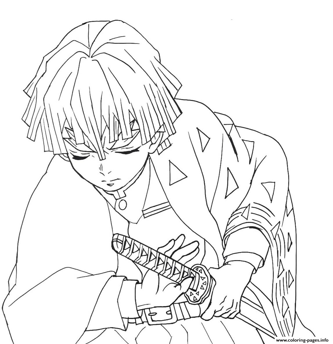 Zenitsu Agatsuma Zen Demon Slayer Coloring Page Printable