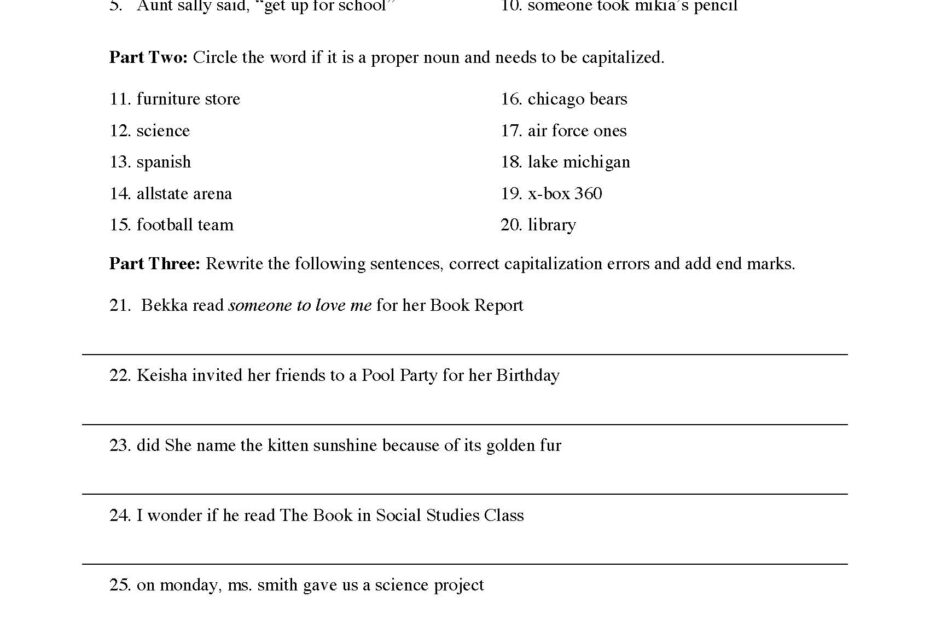 Capitalization Practice Worksheet Grammar Activity
