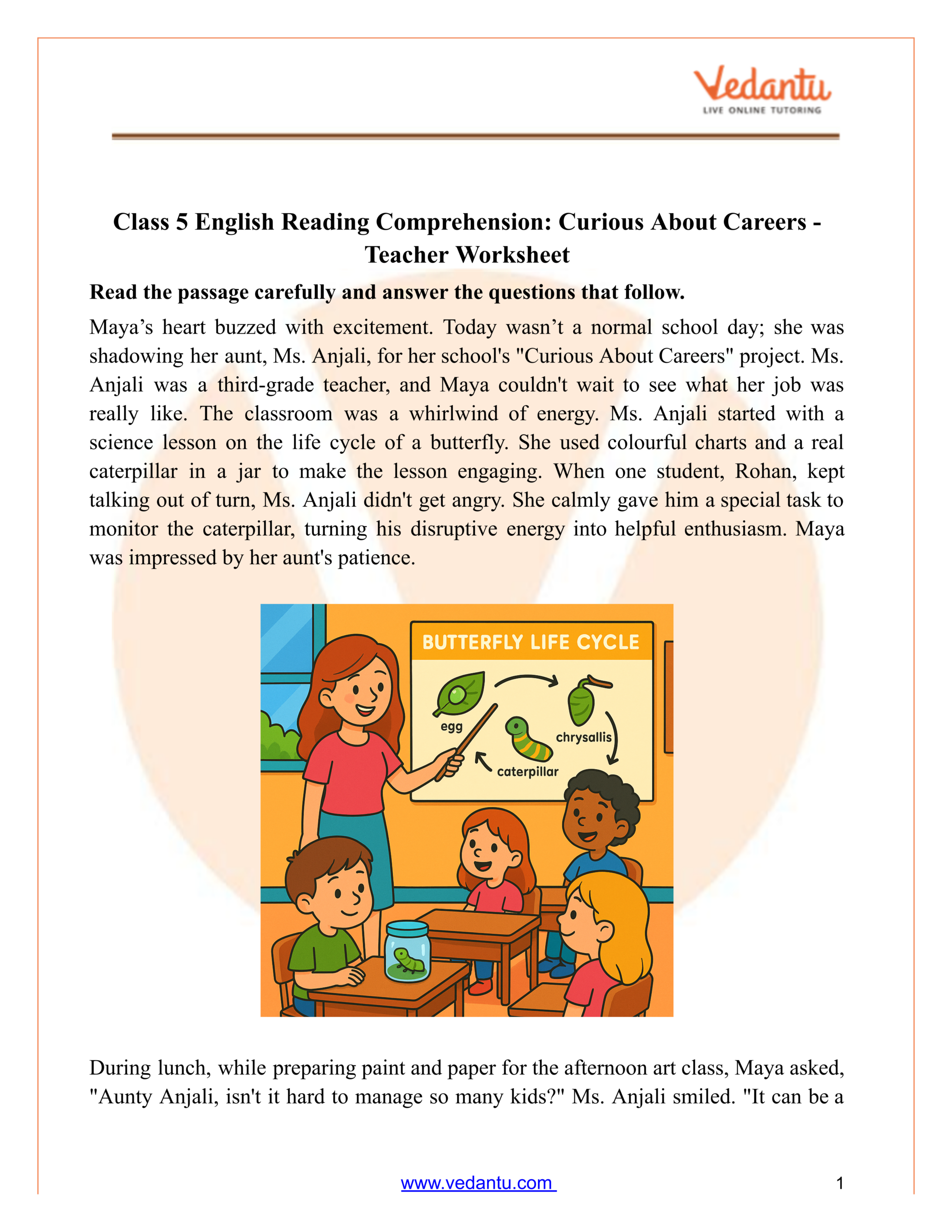Class 5 Reading Comprehension Worksheet Curious About Careers Teacher Class 5 Reading Comprehension Worksheet Curious About Careers Teacher