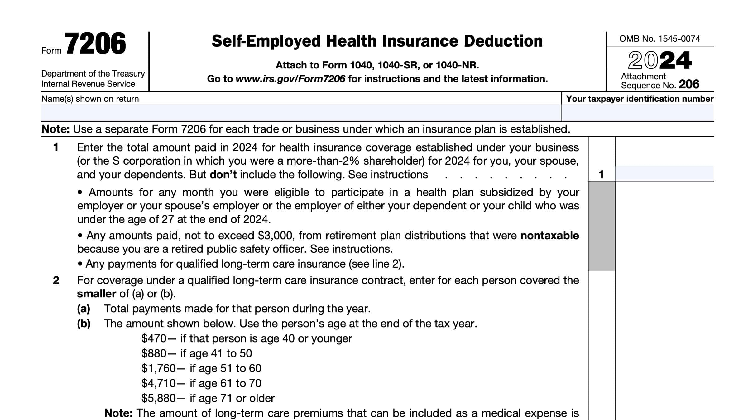 IRS Form 7206 Instructions Self Employed Health Insurance IRS Form 7206 Instructions Self Employed Health Insurance