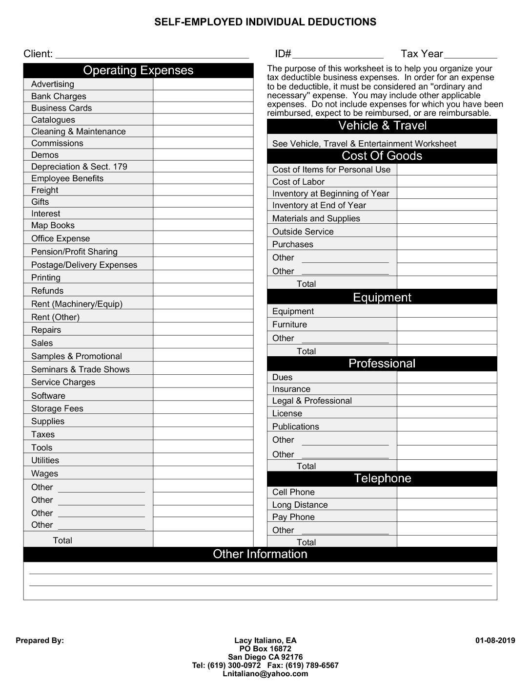 Self Employed Business Deduction Worksheet Italiano Tax Worksheets Library Self Employed Business Deduction Worksheet Italiano Tax Worksheets Library