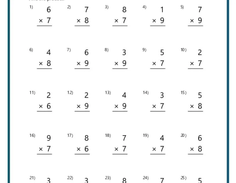 Single Digit Multiplication Worksheets