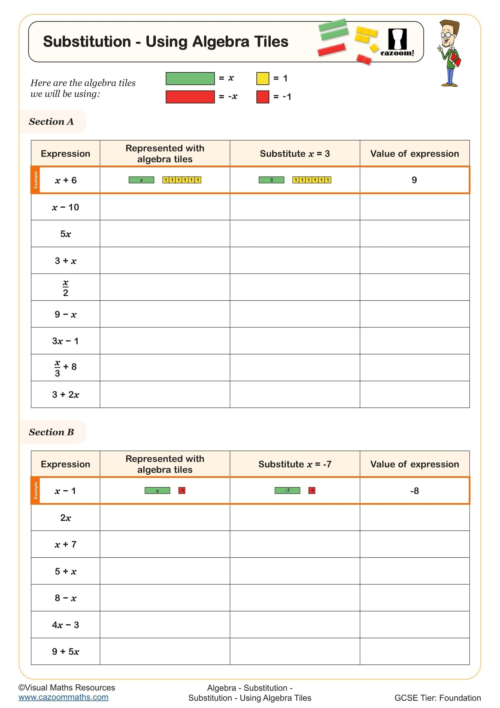 algebra tiles worksheets