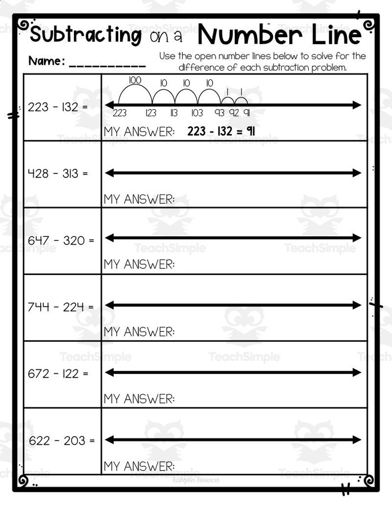 Subtraction On A Number Line Worksheet 3 Pages 